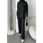 Balenbi Kadın Modal Kumaş Çıtlı Kapüşonlu Oversize Tunik Takım 1119