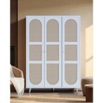 Bali Bohem 3 Kapaklı Gardırop – Jüt Kumaş Mdf Kapaklı Elbise Dolabı | Kahverengi - Beyaz