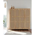 Bali Bohem - 4 Kapaklı Gardırop | Jüt Mdf Kapaklı Elbise Dolabı | 160CM -Meşe