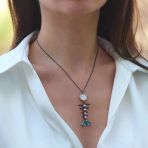 Balık Aquamarine İncili Oksitli Gümüş Kolye