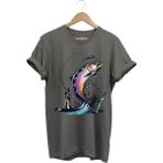 Balık Avı Baskılı Fishing Olta Ile Balık Tutmak Turna Levrek Balığı Regular Fit %100 Pamuk Tişört - Antrasit - 2XL