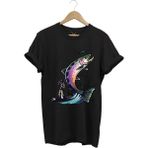 Balık Avı Baskılı Fishing Olta Ile Balık Tutmak Turna Levrek Balığı Regular Fit %100 Pamuk Tişört - Siyah - XL