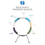 Balık Burcu Taşlarından Oluşan Doğal Taş Makrome Bileklik 6 Mm Küre Kesim - Burç Bilekliği