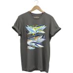 Balık Desenli Gümüş Balığı Baskılı %100 Pamuk Regular Fit Bisiklet Yaka T-Shirt - 2XL - Gri