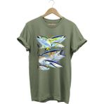 Balık Desenli Gümüş Balığı Baskılı %100 Pamuk Regular Fit Bisiklet Yaka T-Shirt - 3XL - Haki