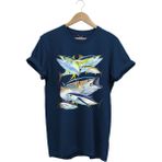 Balık Desenli Gümüş Balığı Baskılı %100 Pamuk Regular Fit Bisiklet Yaka T-Shirt - Lacivert
