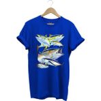 Balık Desenli Gümüş Balığı Baskılı %100 Pamuk Regular Fit Bisiklet Yaka T-Shirt - XL - Mavi