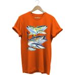 Balık Desenli Gümüş Balığı Baskılı %100 Pamuk Regular Fit Bisiklet Yaka T-Shirt - XL - Turuncu