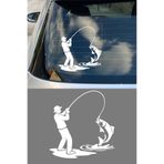 Balıkçı Araba Stickerı – Olta ile Balık Avı Oto Sticker - Araba Motor Oto Sticker 15x14cm