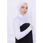 Balıkçı Yaka Boyunluklu Kolluk Beyaz - Likralı Dik Yakalı Kadın Body Tesettür Crop Bolero - 00-Beyaz - Standart