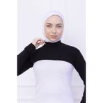 Balıkçı Yaka Boyunluklu Kolluk Siyah - Likralı Dik Yakalı Kadın Body Tesettür Crop Bolero - Standart