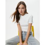 Balıkçı Yaka Crop Tişört Slim Fit Kısa Kollu Kaşkorse Pamuklu