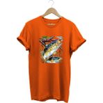 Balıkçılık Avcılık Olta ile Balık Tutmak Sazlık Alabalık Levrek Baskılı Pamuk Regular Fit T-Shirt - Turuncu - XL
