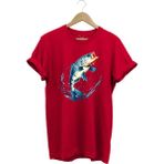 Balıkçılık Levrek Balığı Baskılı Renkli Tasarım %100 Pamuk Regular Fit Bisiklet Yaka T-Shirt - 2XL - Kırmızı