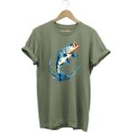 Balıkçılık Levrek Balığı Baskılı Renkli Tasarım %100 Pamuk Regular Fit Bisiklet Yaka T-Shirt - XL - Haki