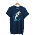 Balıkçılık Levrek Balığı Baskılı Renkli Tasarım %100 Pamuk Regular Fit Bisiklet Yaka T-Shirt - XL - Lacivert