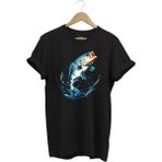 Balıkçılık Levrek Balığı Baskılı Renkli Tasarım %100 Pamuk Regular Fit Bisiklet Yaka T-Shirt - XL - Siyah