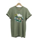Balıkçılık Levrek Balığı ve Teknede Olta Ile Balık Tutmak %100 Pamuk Regular Fit T-Shirt - Haki