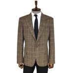 Balıksırtı Desen Slim Fit Yün Kahverengi Erkek Ceket - Wessi