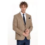 Balıksırtı Desen Slim Fit Yün Taba Erkek Ceket - Wessi