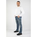 Balins Büyük Beden Basic Jean Erkekler İçin Düz Paça Eskitilmiş Mavi Denim 5 Cep - 54 / 32