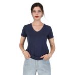 Balins Viskon V Yaka Kırçıllı Lacivert Kadın T-shirt