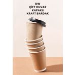 Balkan 14 Oz 40 Adet Kraft Karton Kapaklı Sıcak İçecek Bardağı (Kahve) Çift Duvarlı Double Wall (DW)