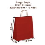 Balkan Kırmızı Kraft Burgu Saplı Kağıt Alışveriş Çanta 10 Adet - 32x10x24cm (KARTON) (ALIŞVERİŞ, HEDİYELİK)