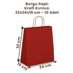 Balkan Kırmızı Kraft Burgu Saplı Kağıt Alışveriş Çanta 20 Adet - 32x10x24 Cm Karton Alişveri?ş