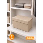 Balkan Room 2 Adet Bej Kapaklı Dolap İçi Düzenleyici, Katlanabilir Kıyafet Saklama Kutusu, Raf Düzenleyici Organizer Large 40x20x20cm