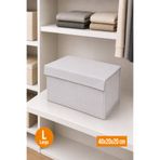 Balkan Room Beyaz Kapaklı Dolap İçi Düzenleyici, Katlanabilir Kıyafet Saklama Kutusu, Raf Düzenleyici Organizer Large 40x20x20cm