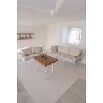 Balkon Mobilyası, Bahçe Takımı, Metal Teras Seti, Su Itişili Koltuklar, Yıkanabilir Minderler - 2+3+Masa - Krem
