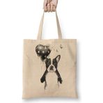 Balloon Dog Pug Köpek Bez Çanta Uzun Saplı - Açık Bej - 40 X 40