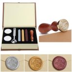 Balmumu Mühür Damga Kiti, Klasik Eski Moda Antika Wax Damga Mühür Kiti İlk Harfler Alfabe Seti Hediye Kutusu Vintage Ahşap Saplı ve Pirinç Renkli Kafa (S)