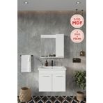 BALNEOM Banyo Defne 02 65 65 Cm %100 Mdf Banyo Dolabı Aynalı Dolaplı Üst Dolap Seramik Lavabo