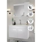Balneom Banyo Defne 02 65 65 cm Demonte Banyo Dolabı+Aynalı Dolaplı Üst Dolap+Seramik Lavabo