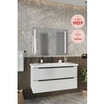 BALNEOM Banyo Kadife Beyaz Parlak Hıgh Gloss %100 Mdf 100 Cm Banyo Dolabı Led Işıklı Aynalı Üst Dolap
