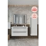 BALNEOM Banyo Kadife Beyaz Parlak Hıgh Gloss %100 Mdf 100 Cm Banyo Dolabı Ledli Aynalı Üst Dolap Boy Dolabı