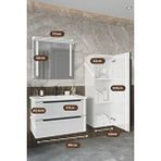 Balneom Banyo Kadife Beyaz Parlak High Gloss Demonte 80 Cm Banyo Dolabı Ledli Aynalı Üst Dolap Ve Boy Dolabı
