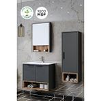 Balneom Banyo Karanfil Demonte 65 Cm Antrasit Lavabolu Banyo Dolabı Aynalı Üst Dolap Ve Boy Dolabı
