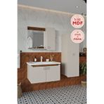 Balneom Banyo Selvi 80 Cm Banyo Dolabı Aynalı Dolaplı Üst Dolap Lavabo Boy Dolabı Beyaz