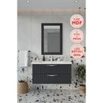 Balneom Erguvan 100 cm Gümüş Kulp Antrasit Ayna Lavabo Banyo Dolabı