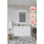 Balneom Erguvan 100 cm Gümüş Kulp Beyaz Ayna Lavabo Banyo Dolabı