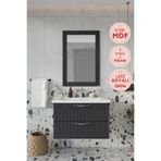 Balneom Erguvan 80 cm Gümüş Kulp Antrasit Lavabolu Aynalı Üst Banyo Dolabı