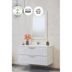 Balneom Erguvan Beyaz Gümüş Kulp Demonte 100 Cm Lavabolu Banyo Dolabı Ayna