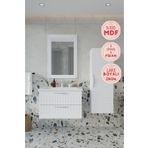 Balneom Erguvan Beyaz Gümüş Kulp Demonte 80 Cm Lavabolu Banyo Dolabı Ayna Lavabo Boy Dolabı