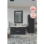 BALNEOM Erguvan Gümüş Kulp Antrasit 100 Cm %100 Mdf Lavabolu Banyo Dolabı Ayna Lavabo Boy Dolabı