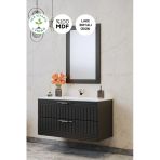 Balneom Erguvan Gümüş Kulp Antrasit Demonte 80 Cm Lavabolu Banyo Dolabı Ayna