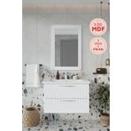BALNEOM Erguvan Gümüş Kulp Beyaz Demonte 80 Cm Lavabolu Banyo Dolabı Ayna Lavabo