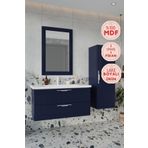 BALNEOM Erguvan Lacivert 100 Cm %100 Mdf Lavabolu Banyo Dolabı Ayna Alt Dolap Lavabo Boy Dolabı